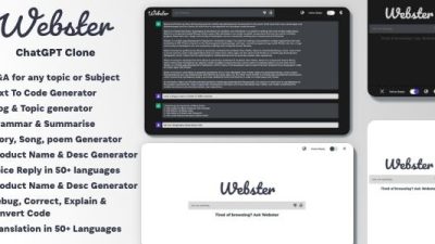 Ai Webster (v1.0.0) ChatGPT 4 & 3.5 Clone Ai Image Ai Content Generators Ai Chatbots Code Q&A Grammar SEO