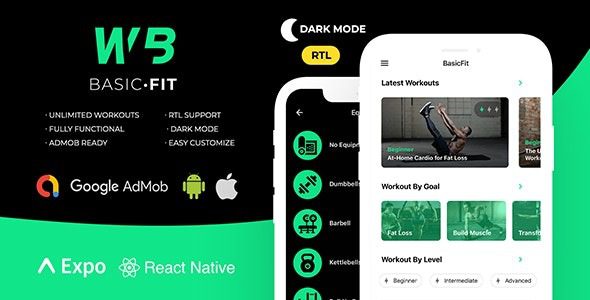 FitBasic (v2.0.0) Complete React Native Fitness App + Multi-Language + RTL Support