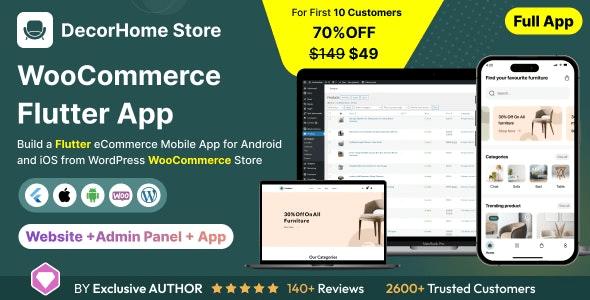 DecorHome App (v1.0) Online Furniture Selling in Flutter 3.x (Android, iOS) with WooCommerce Full App