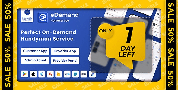 eDemand (v1.4.0) Multi Vendor On Demand Handy Services, Handyman Flutter App & Admin panel 