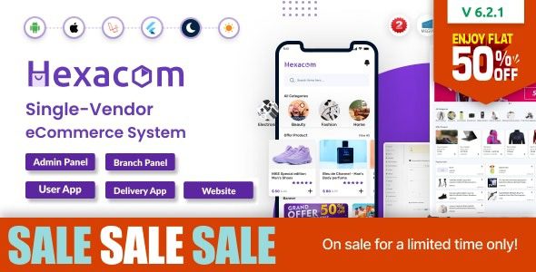 [Activated] Hexacom v7.2 single vendor eCommerce App with Website, Admin Panel and Delivery boy app