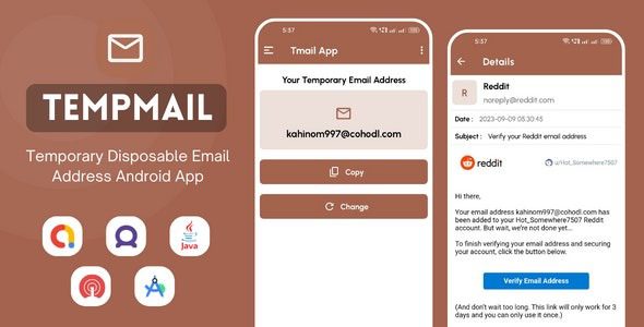 TempMail v1.0 – Temporary Disposable Email Address App with AdMob Ads