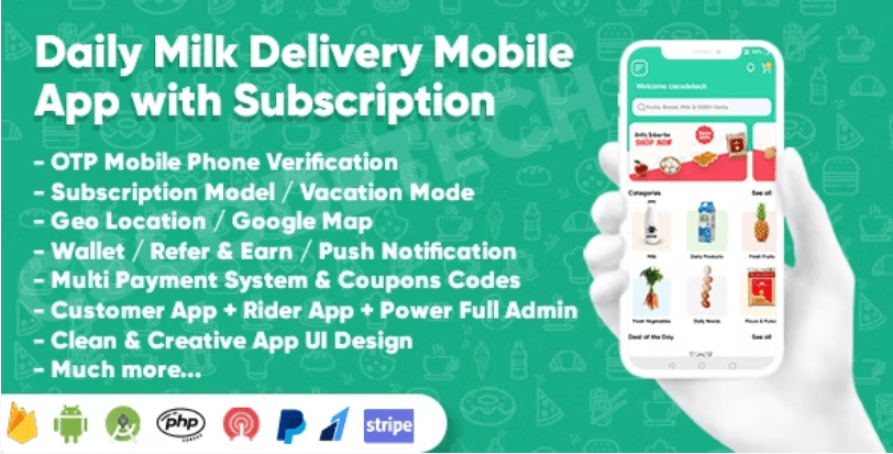 v1.4 Dairy Products, Grocery, Daily Milk Delivery Mobile App with Subscription – Customer & Delivery App