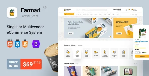Farmart (v1.20.2) Single or Multivendor Laravel eCommerce System [Activated]