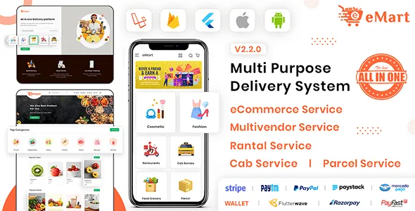 eMart v4.1.0 Multivendor Food, eCommerce, Parcel, Taxi booking, Car Rental App with Admin and Website