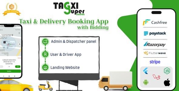 Tagxi Super Bidding (v2.7) Taxi + Goods Delivery Complete Solution With Bidding Option