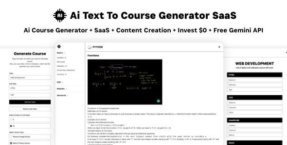 Ai Course Generator v1.0 Text To Course SaaS Ai Video & Image Content Payment Earn Gemini React Admin