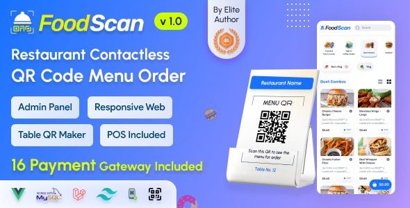 FoodScan (v1.2) Qr Code Restaurant Menu Maker and Contactless Table Ordering System with Restaurant POS 