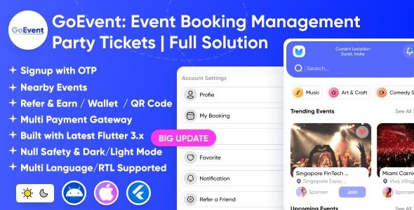 GoEvent (v1.2) Event Booking Management | Event Planner | Ticket Booking | Flutter Full Solution App