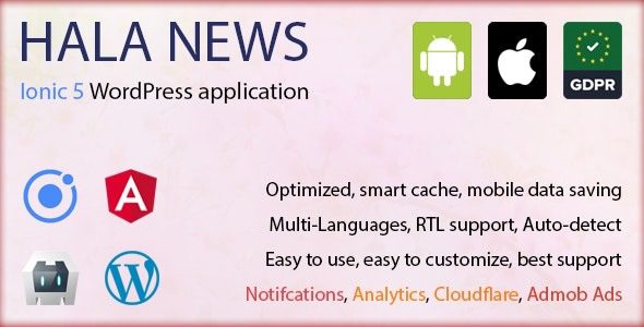 v1.1.10 Full Ionic 5 Mobile App for WordPress – Admob, Analytics, Rewards ads, Cloudflare – Hala News Pro
