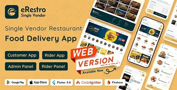 eRestro v1.0.7 Single Vendor Restaurant Flutter App | Food Ordering App with Admin Panel | Web Version