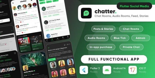 Chatter (3 July 2024) Ultimate Social Media with Chat Rooms, Posts, Stories, Chat Flutter/Laravel