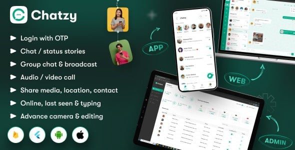 Chatzy v1.0.8 Whatsap Clone Chat & Call App | User App | Web App | Admin App | Inapp Subscription