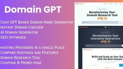 Domain GPT (9 August 2024) AI Domain Name Generator | Domain Tools | React Nextjs script.
