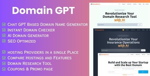 Domain GPT (9 August 2024) AI Domain Name Generator | Domain Tools | React Nextjs script.