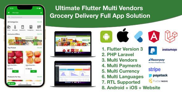 Grocery / delivery services / ecommerce multi vendors(android + iOS + website) flutter 3 / laravel源码下载