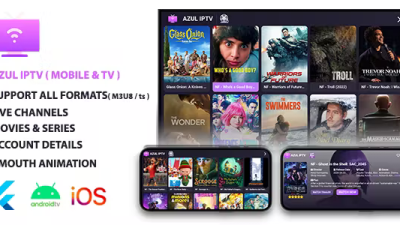 AZUL IPTV XTREAM, Multiple Format, Flutter AppMobile & Android TV, Admob