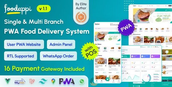 FoodAppi v1.8 PWA Food Delivery System and WhatsApp Menu Ordering with Admin Panel | Restaurant POS [Activated]