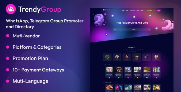 TrendyGroup v1.0.1 - Whatsapp, Telegram Group Promoter and Directory