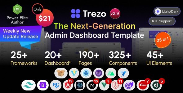 Trezo (24 Feb 2025) Tailwind, Bootstrap, Material, React, Angular, Vue, Laravel ASP.net Admin Dashboard Template