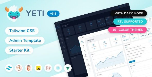 Yeti v3.6.0 Tailwind CSS - HTML, Laravel, React & Vue.js Admin Template