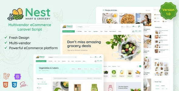 Nest (v1.25.7) Multivendor Organic and Grocery Laravel eCommerce System [Activated]