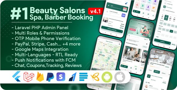 Beauty Salons, Spa, Massage, Barber Booking, Business Listing Multi-Vendor App with Admin Panel源码下载
