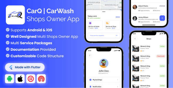 Shop Owner App for CarQ Car Wash Marketplace SAAS Flutter App源码下载